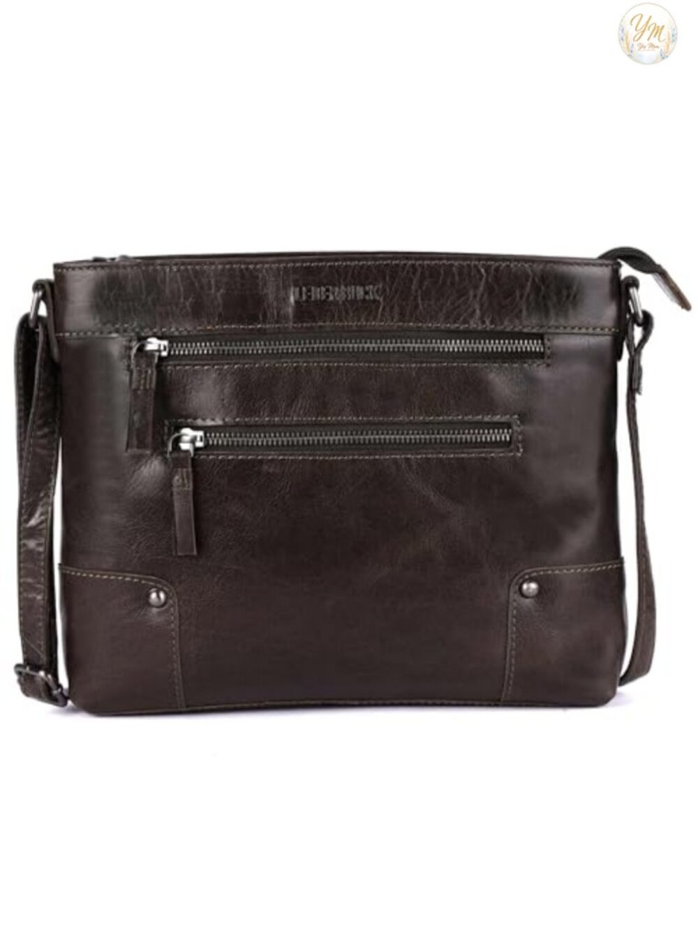 Genuine Leather Crossbody Bag Triple Zip Adjustable Sling Purse